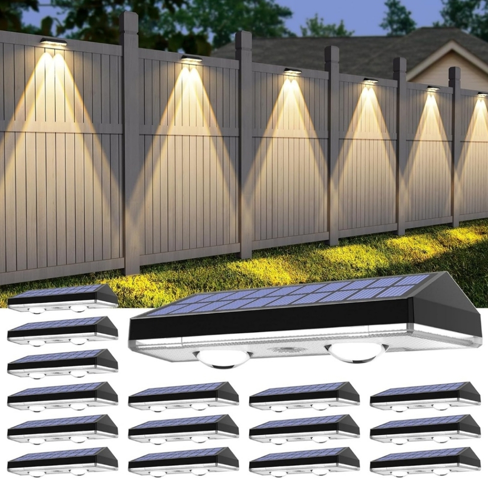 Solar Fence Lights RGB & Warm White & 6 Colors Bright Lens LED Dusk to Dawn Deck